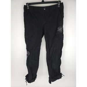 White House Black Market Pants Womens 8 Y2K Cargo Floral Black Mid Rise Roll Tab
